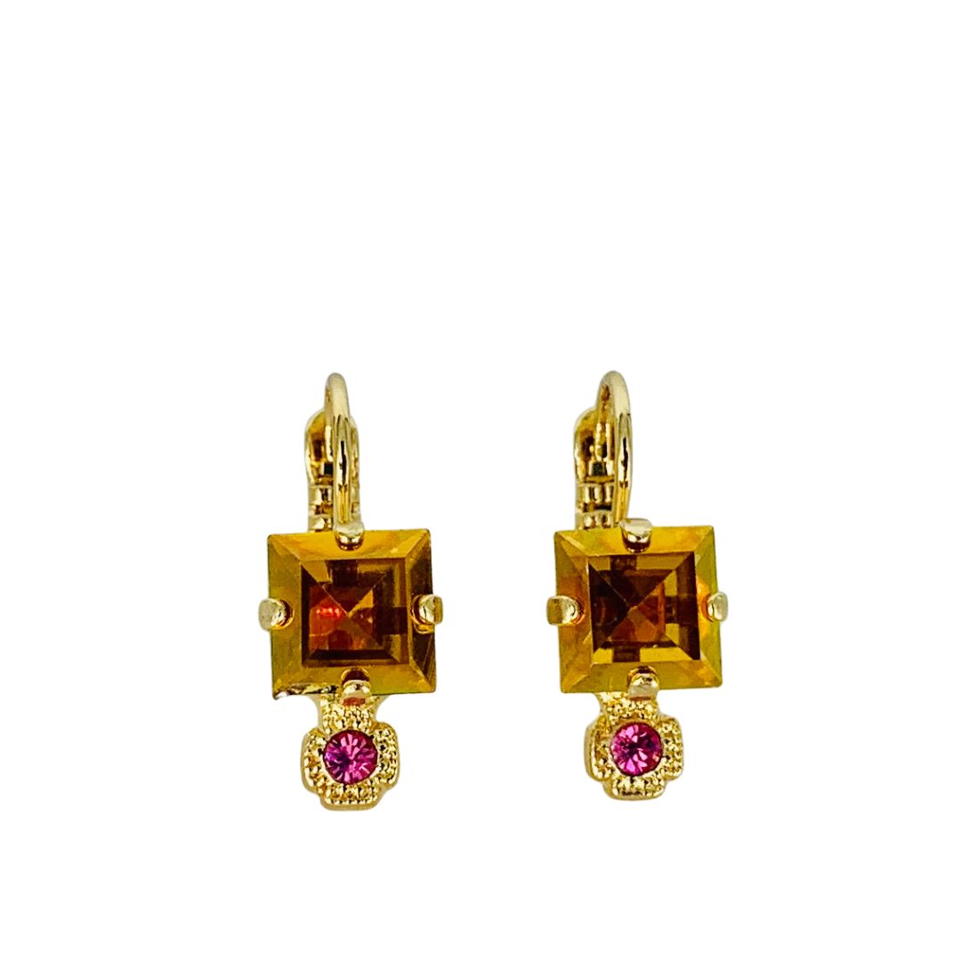 Mariana Small Square Drop Earrings in Bougainvillea on  Gold