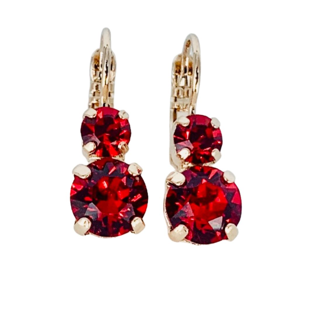 Football Red Earrings Small Double Drop on Gold
