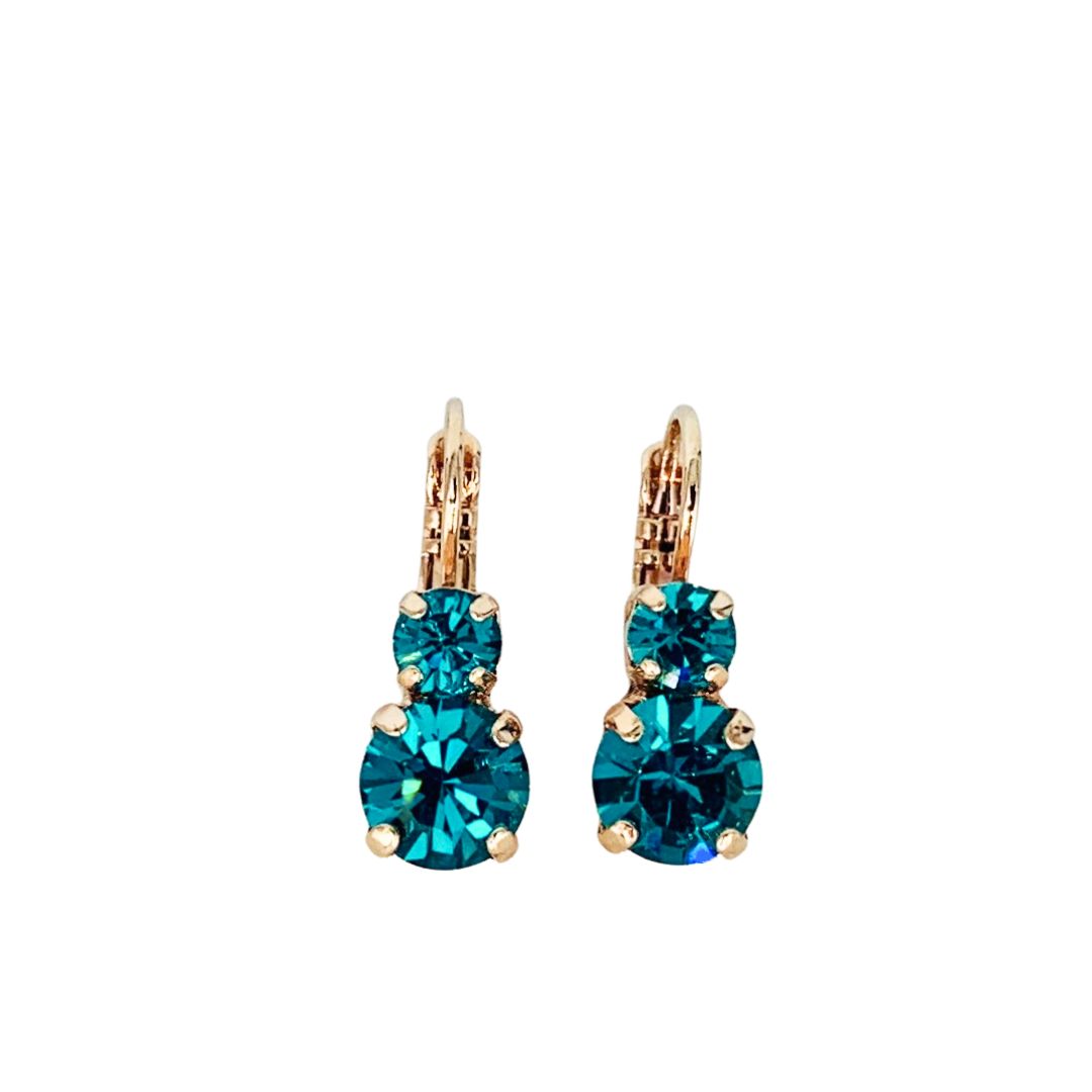 Mariana Double Drop Earrings Teal on Rose Gold
