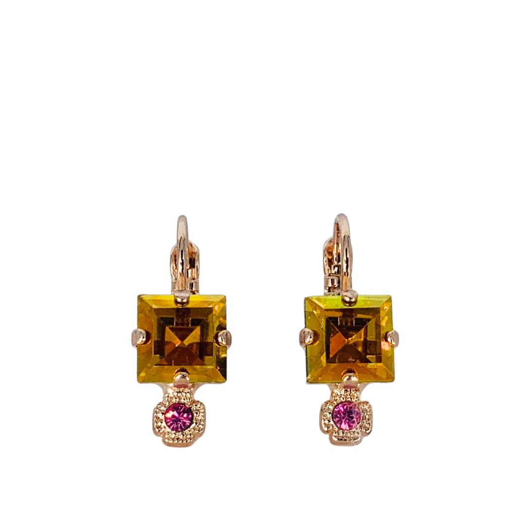 Mariana Small Square Drop Earrings in Bougainvillea on  Rose Gold