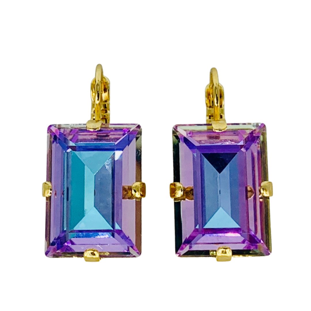 Large Mariana Earring Emerald Cut Earrings Light Violet on  Gold Main image