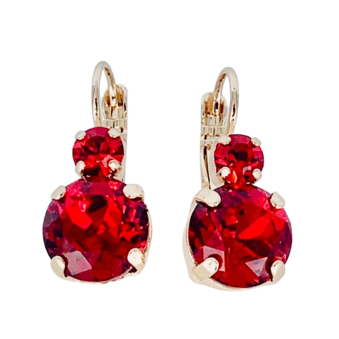 Mariana Earrings Double Drop in Bright Red on Gold
