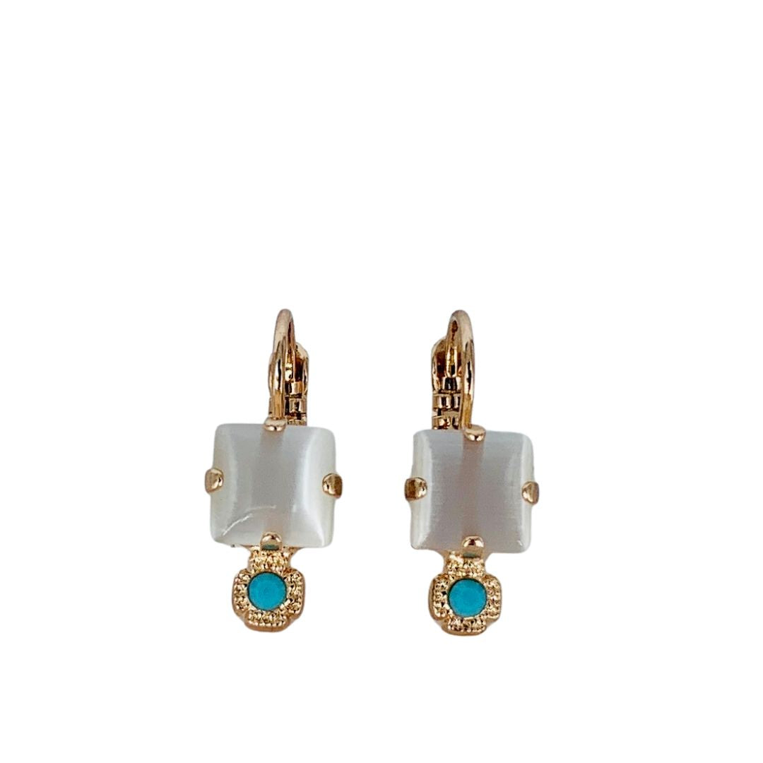 Mariana Small Square Drop Earrings in Aegean Coast on Rose Gold