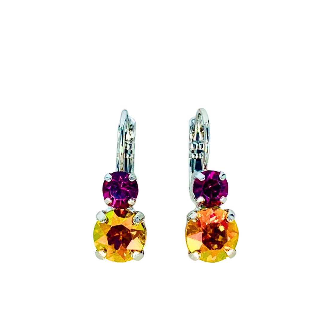 Mariana Small Double Drop Earrings in Bougainvillea on Rhodium