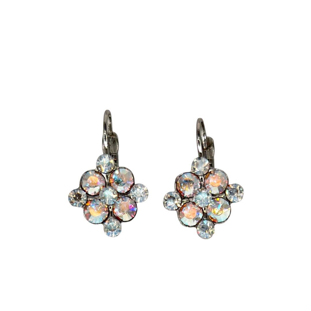 Mariana Diamond Shaped Cluster Earrings in Clear AB on Rhodium