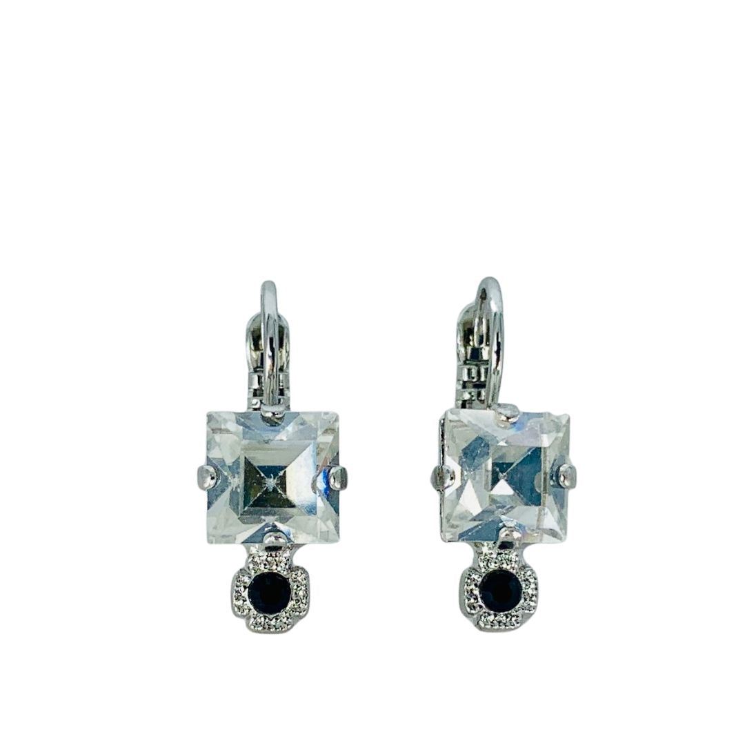 Mariana Small Square Drop Earrings in Clear/Black on Rhodium