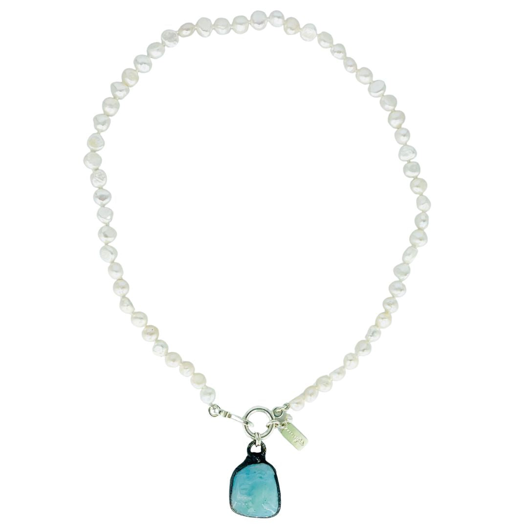Nugget Pearl Necklace with Square Amazonite Pendant