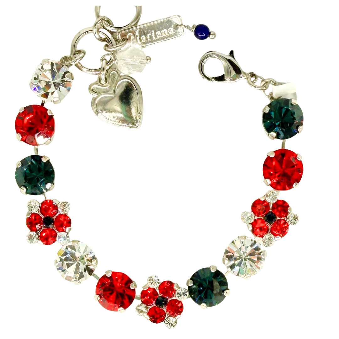 Mariana bracelet with red , clear and blue crystals on a white background  Main image