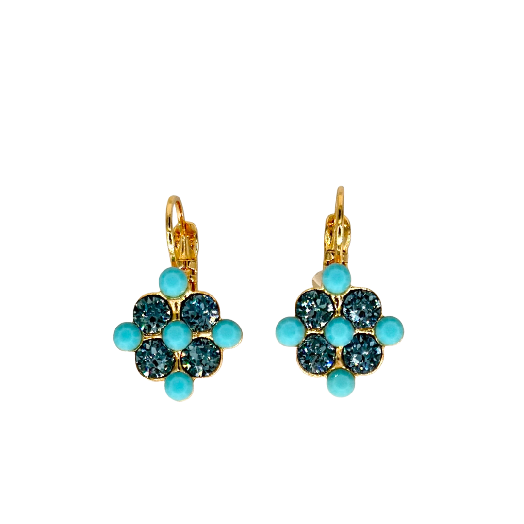 Mariana Diamond Shaped Cluster Earrings in Crystal Blue on Gold Main image