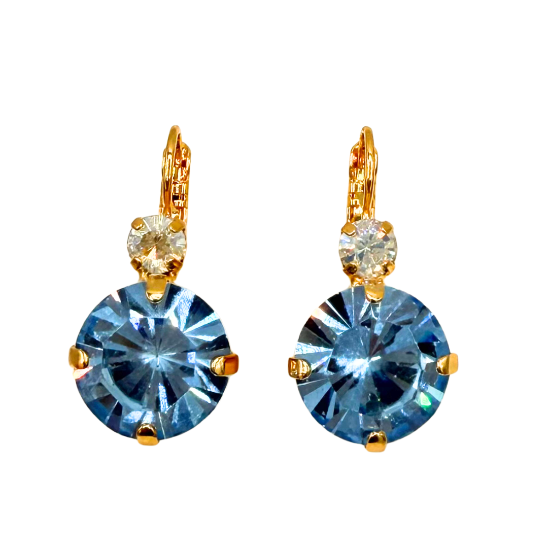 Mariana  Large Double Drop Earrings in Bay Blue on Gold