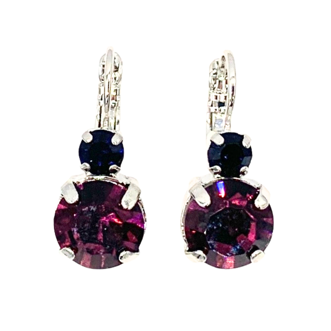 Mariana Double Drop Earrings Purple Over Eggplant on Rhodium