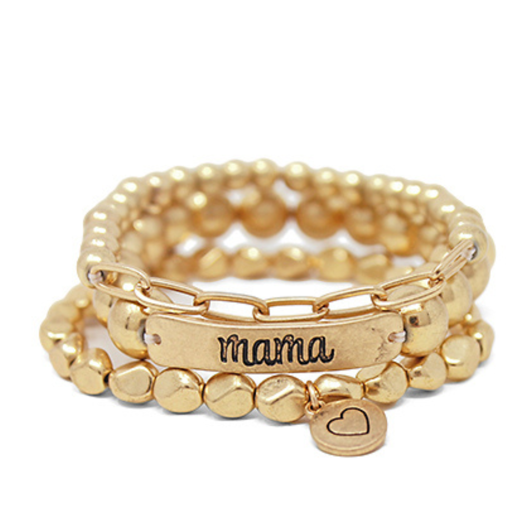 Triple Row Stretch Mama Bracelet  Worn Gold