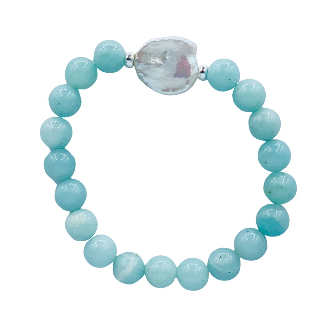 Amazonite/ Pearl  Stretchy Bracelet