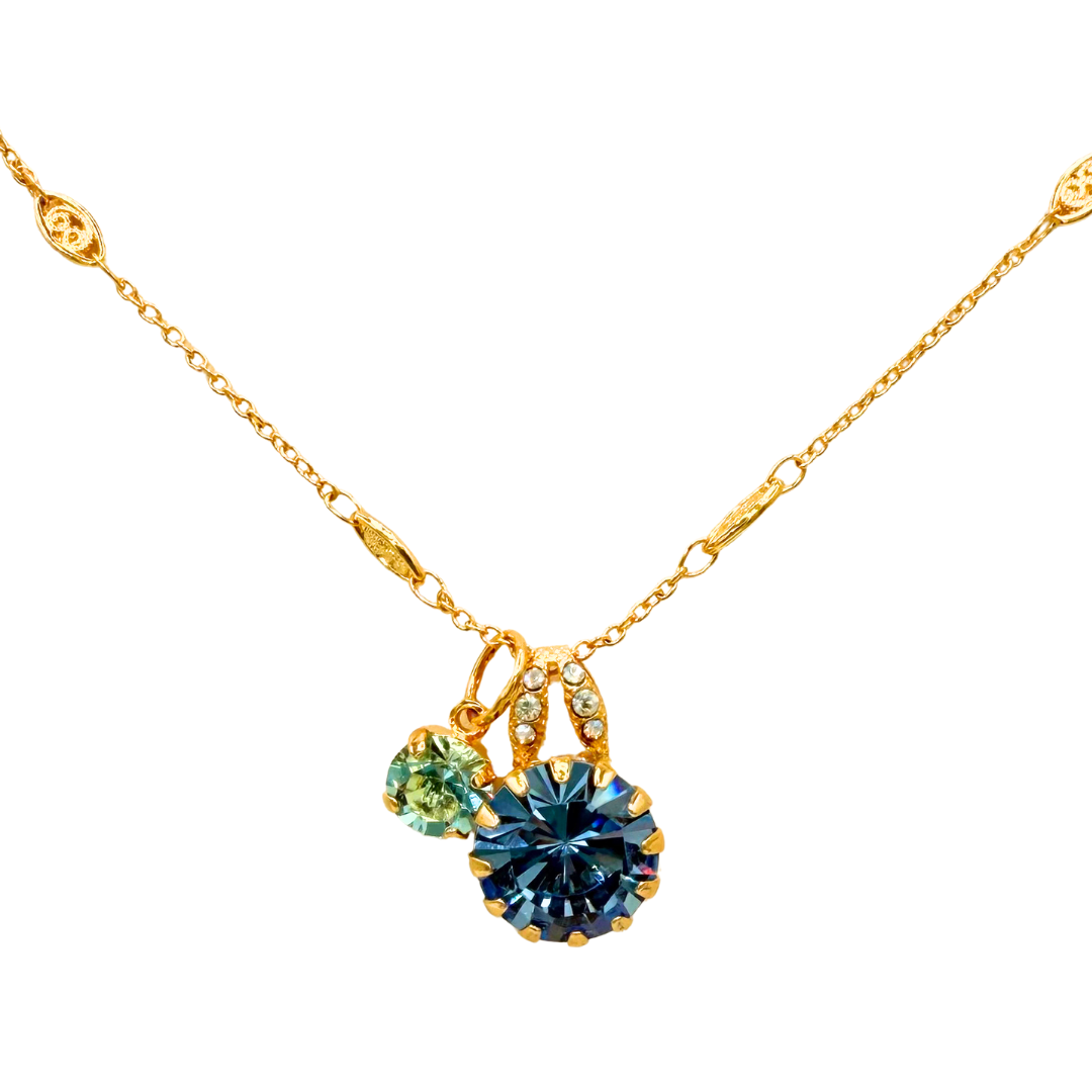 Mariana Side Car Necklace in Bay Blue on Gold