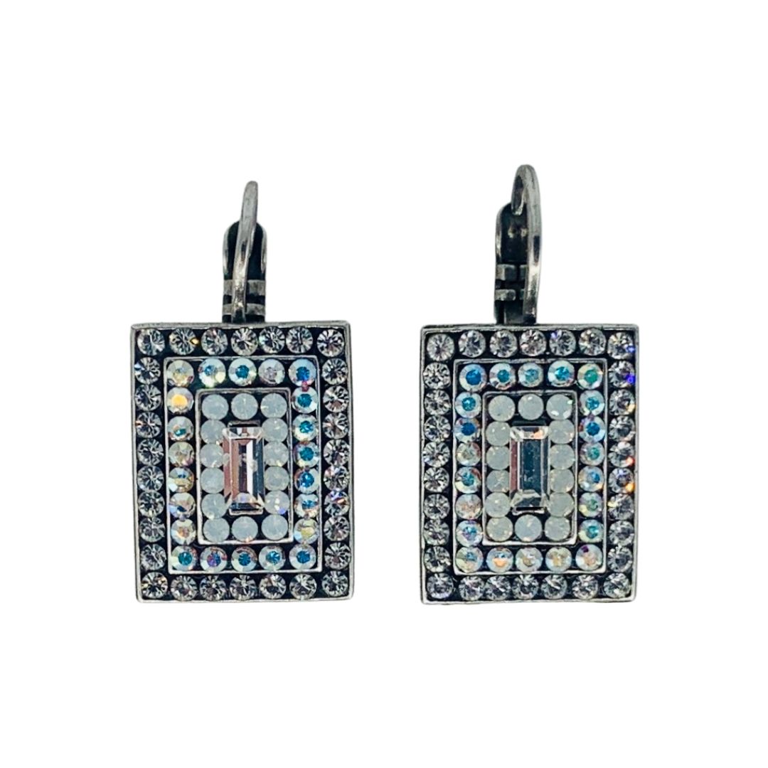 Large Mariana Rectangle Pave Earrings in Clear on Silver