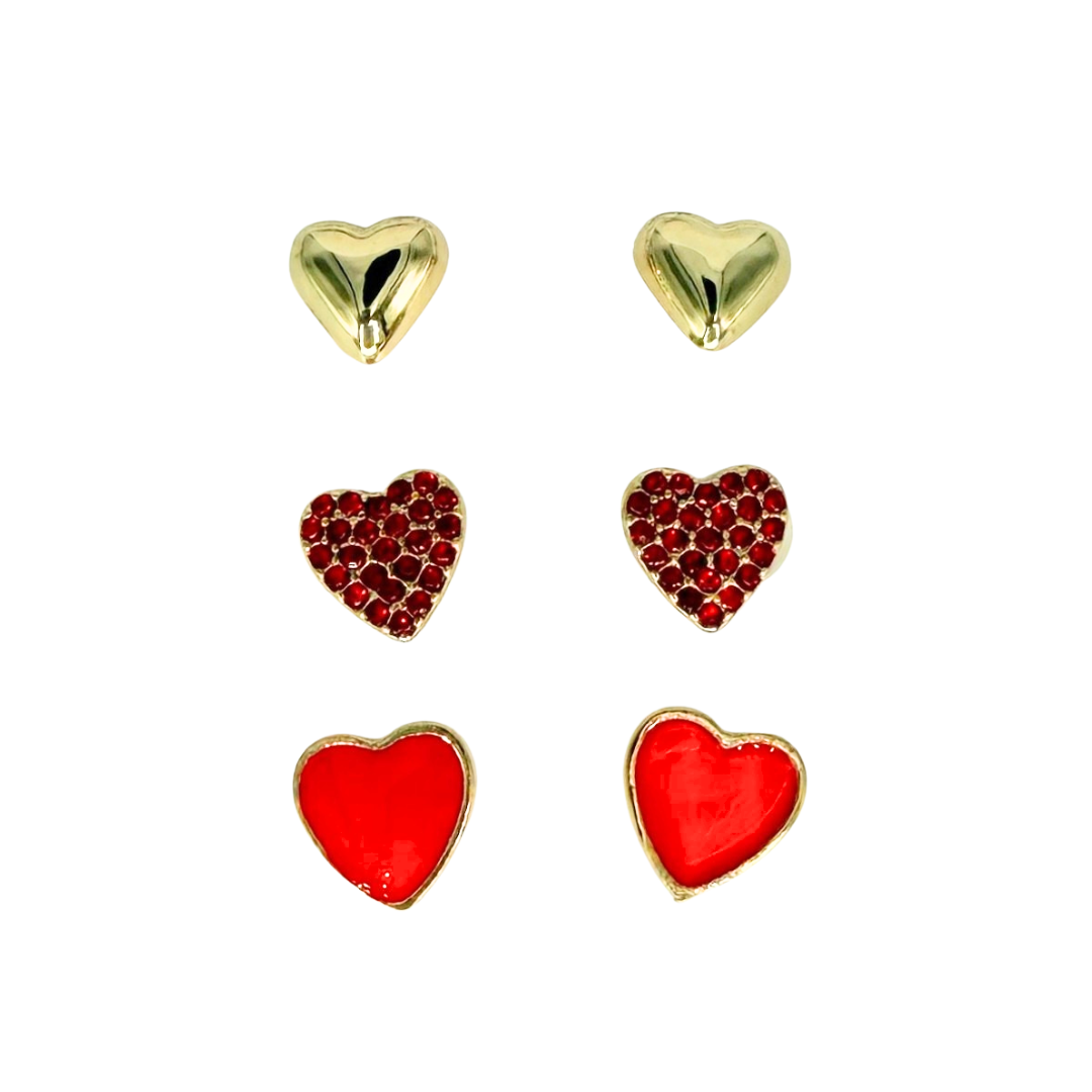 Red Heart Earrings Stud Set of 3 Main image