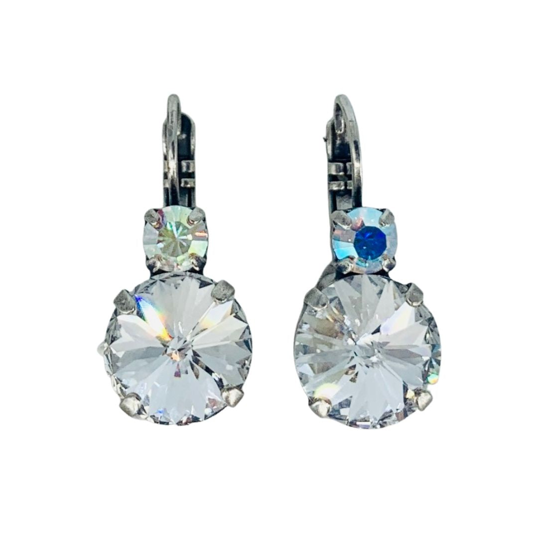 Mariana Large Rivoli Double Drop Earrings Clear/AB on Silver Main image