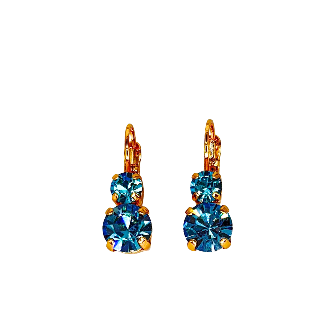 Mariana Small Double Drop Earrings in Light Blue on Gold Main image