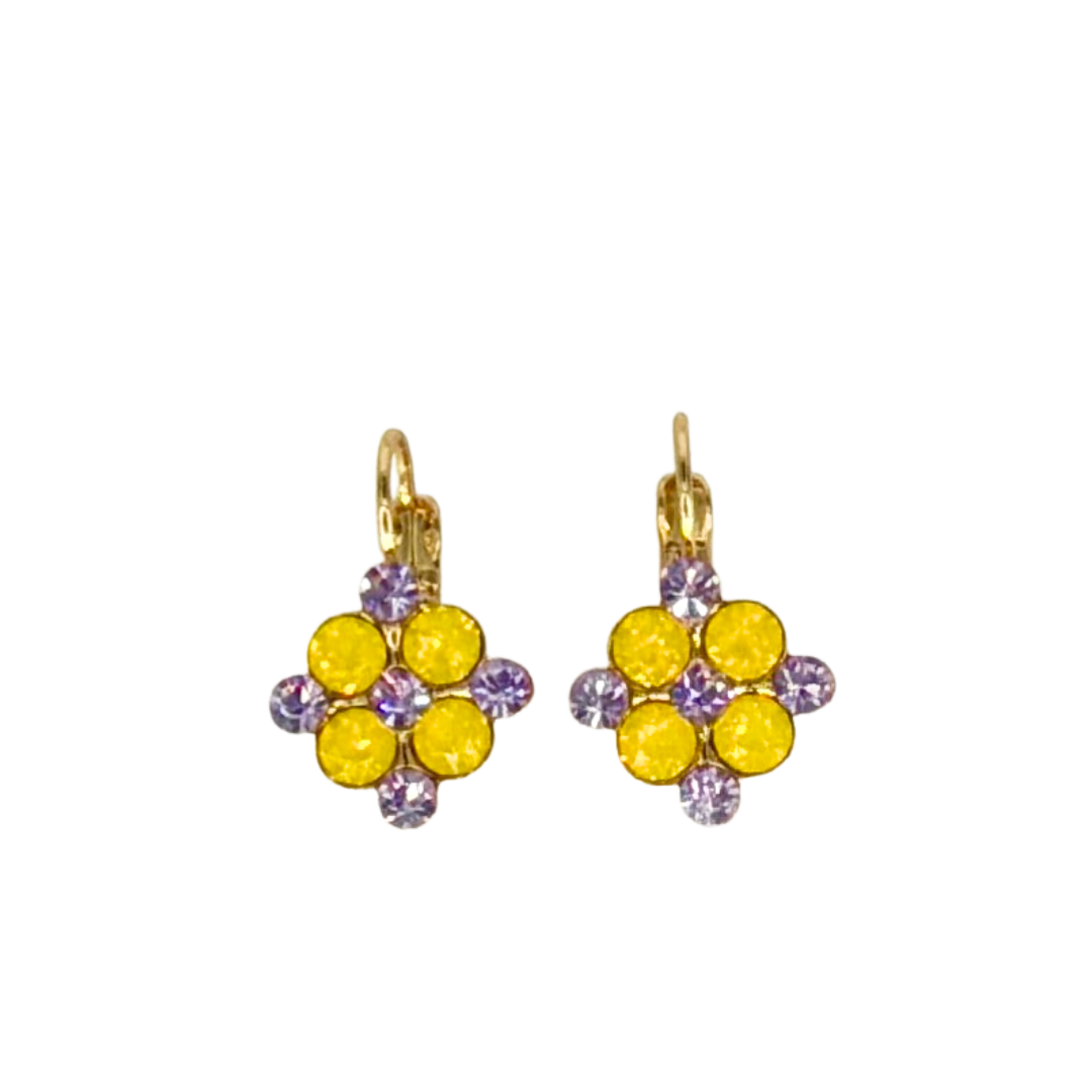 Mariana Diamond Shaped Cluster Earrings in Lavender/Yellow on Gold Main image