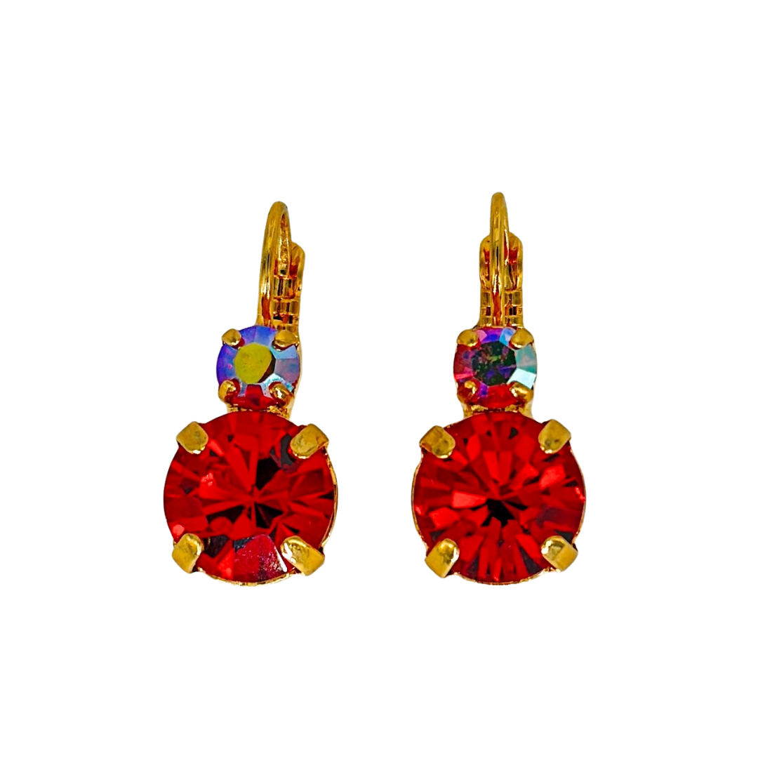 Mariana Double Drop Earrings in Red With Red AB on Gold Main image