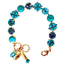 Mariana bracelet with blue and turquoise crystals and a gold charm on a white background