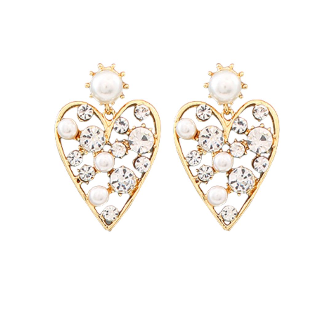 Crystal/Pearl Heart Post Earrings