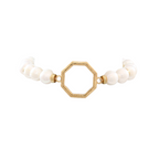 10MM White Freshwater Potato Pearls Stretch Bracelet With Worn Gold Octagon