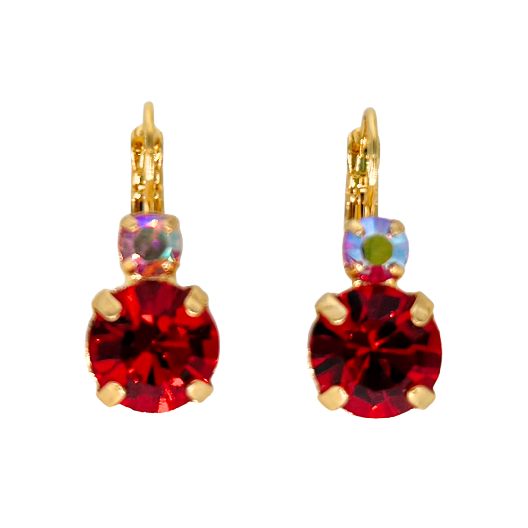 Mariana Earrings Double Drop in Bright Red/AB on Gold
