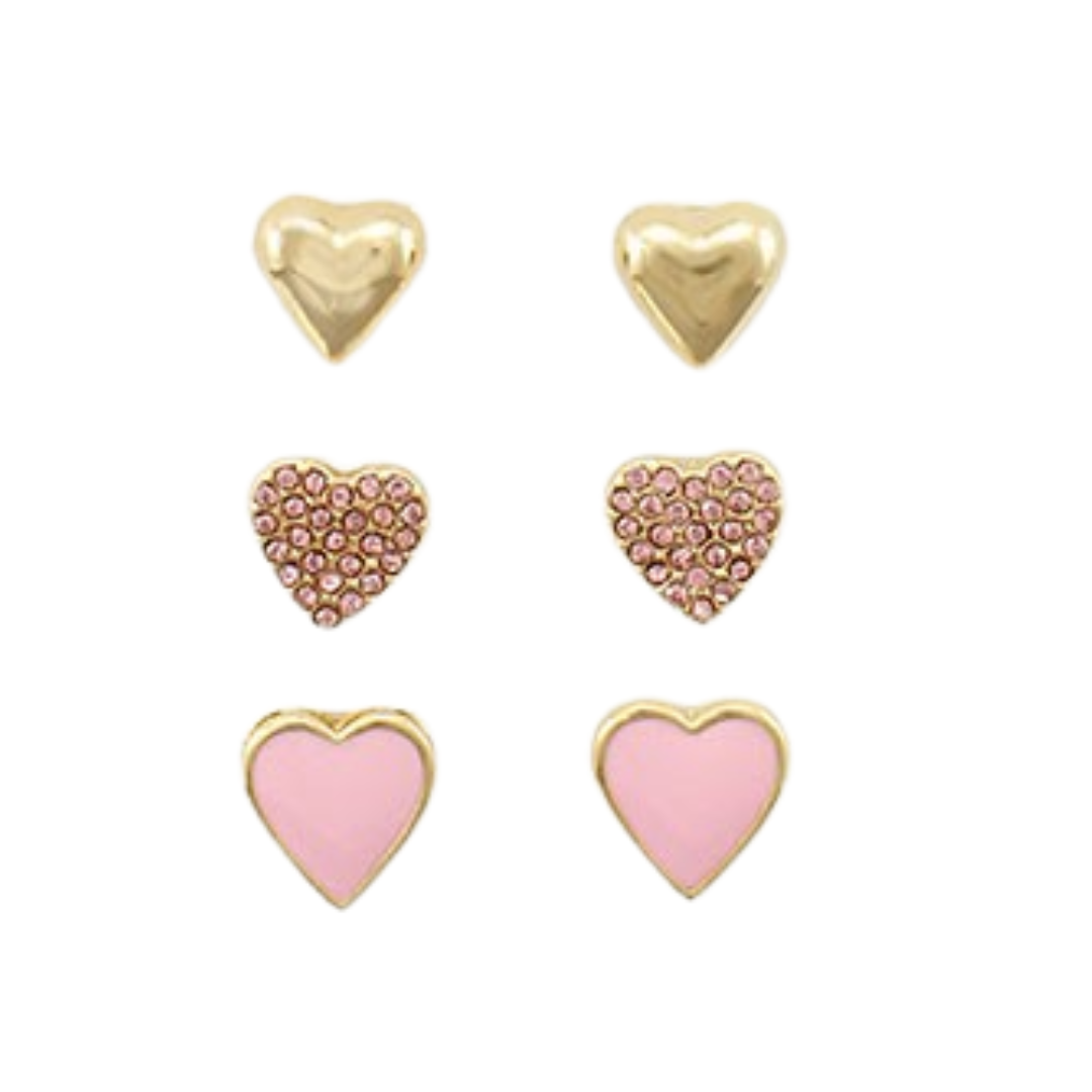 Pink Heart Earrings Stud Set of 3 Main image