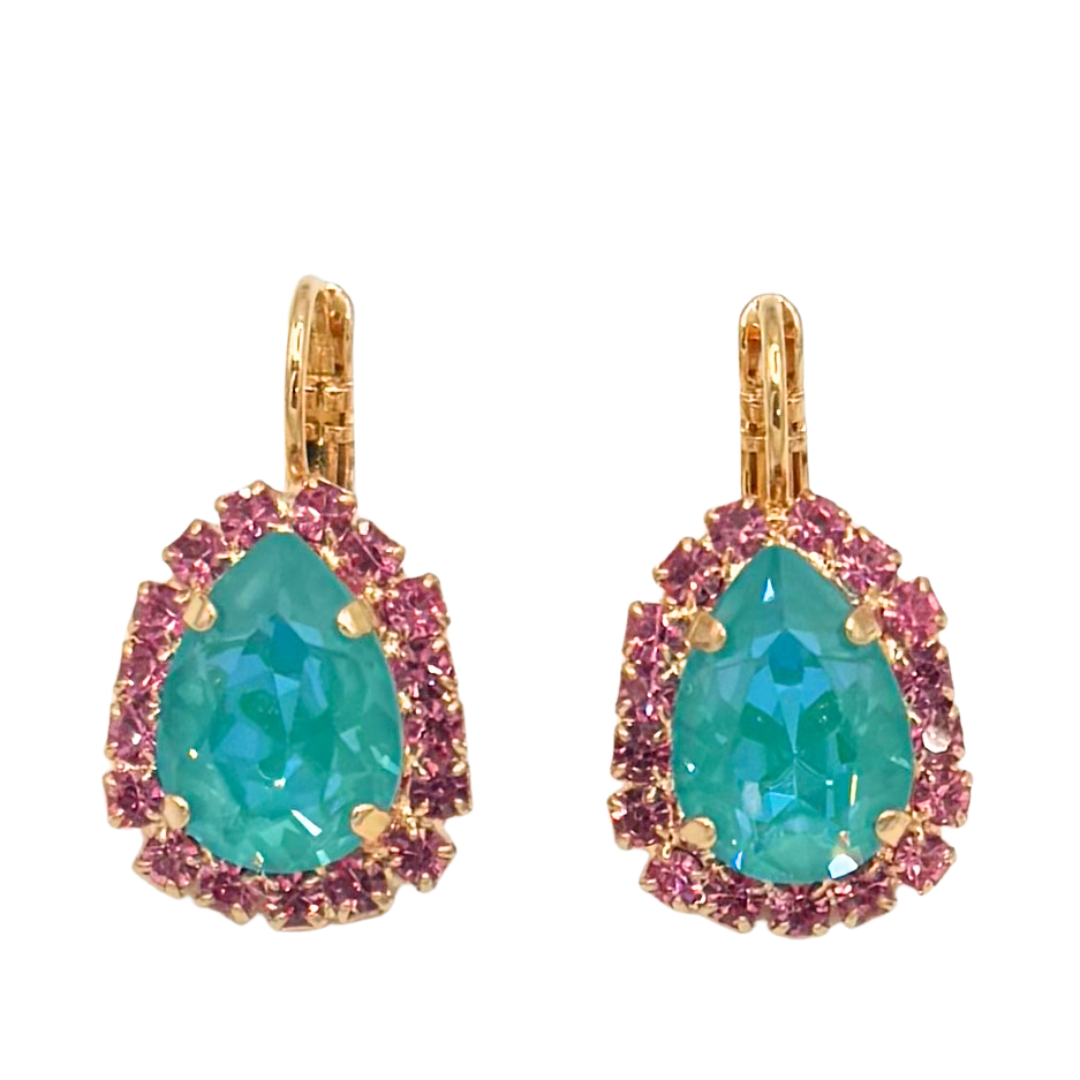 Mariana Earrings Halo Teardrop Coral Cove on Gold