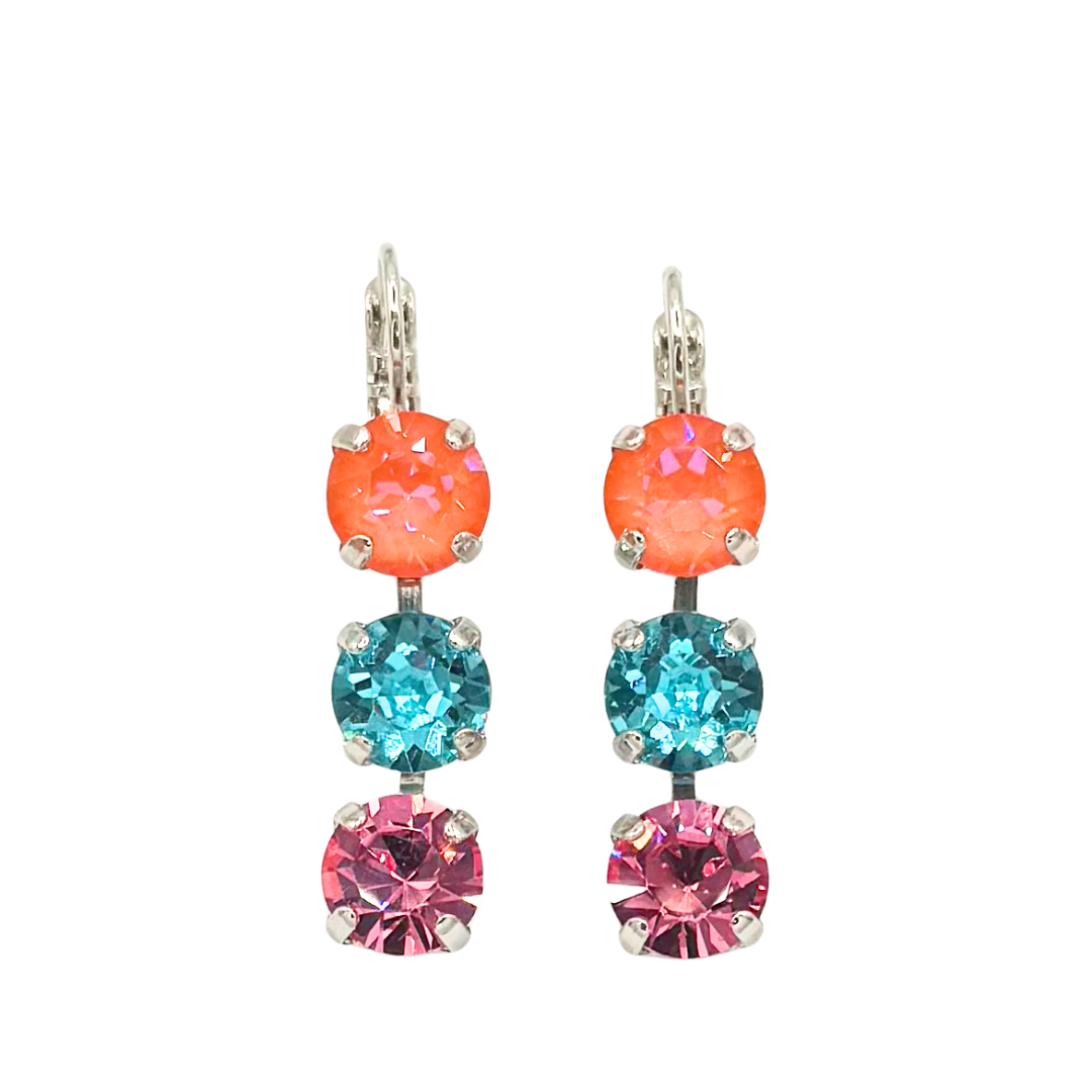 Mariana Three Stone Earrings in Coral Cove on Rhodium