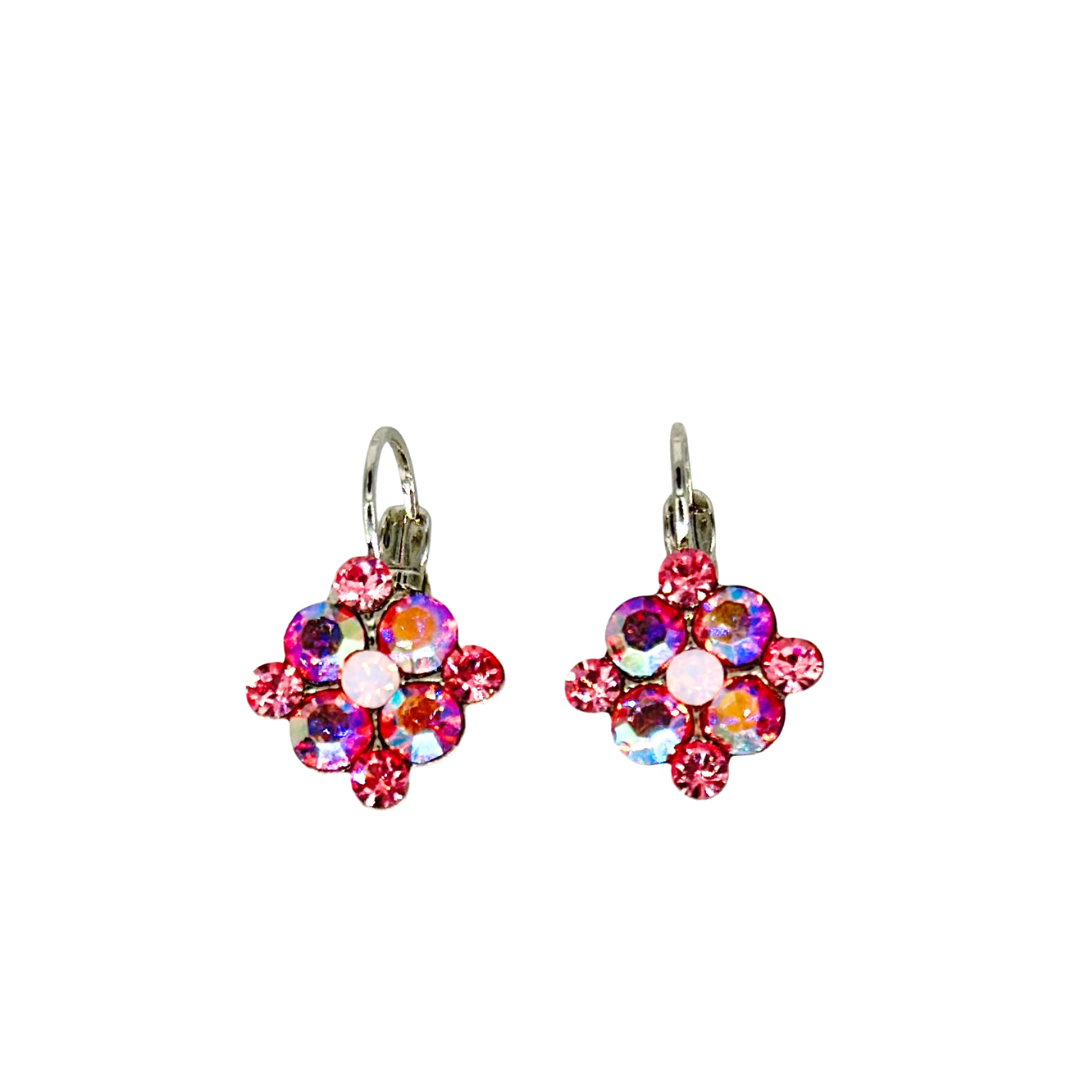 Mariana Diamond Shaped Cluster Earrings Flamingo on Rhodium Main image