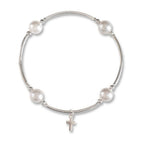 Blessing Bracelet With Tiny Cross in White Pearl and Sterling Silver
