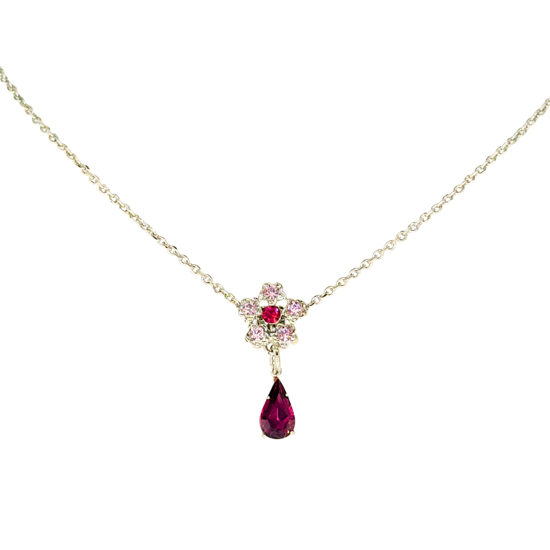 Mariana Guardian Cluster With Teardrop in Cranberry Crush on Rhodium Main image