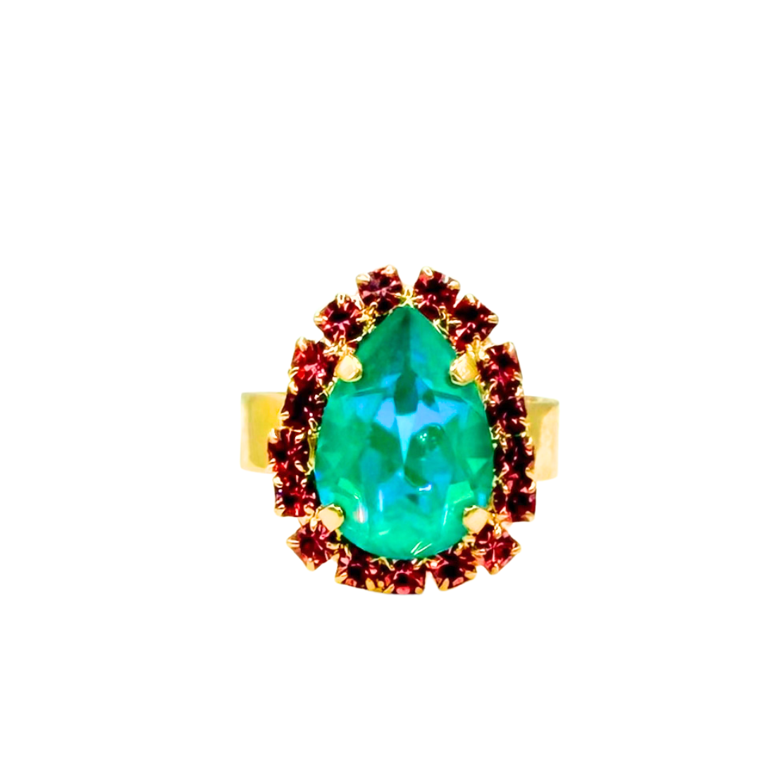 Mariana Halo Teardrop Ring in Coral Cove on Gold
