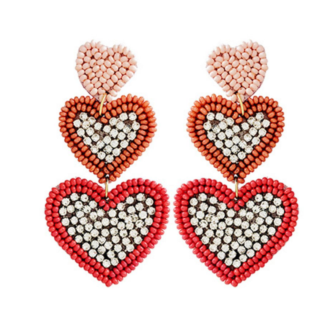 Rhinestone/Seed Bead Hearts Beaded Earrings