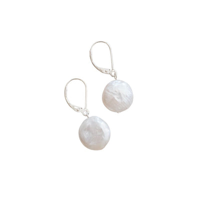 Coin Pearl Earrings on Sterling Silver Wires