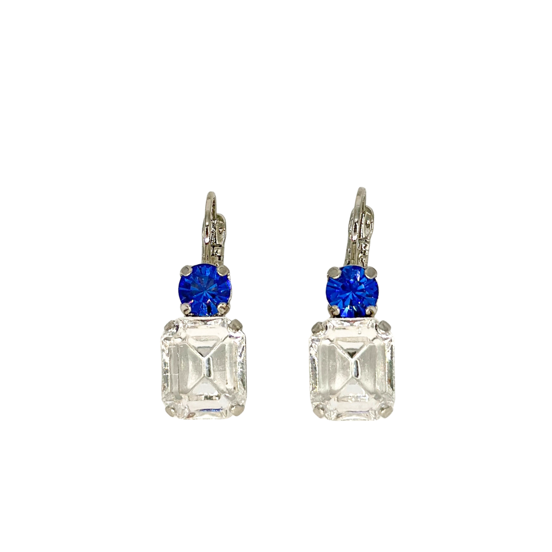 Medium Emerald Cut  Earring Blue/Clear on Rhodium Main image