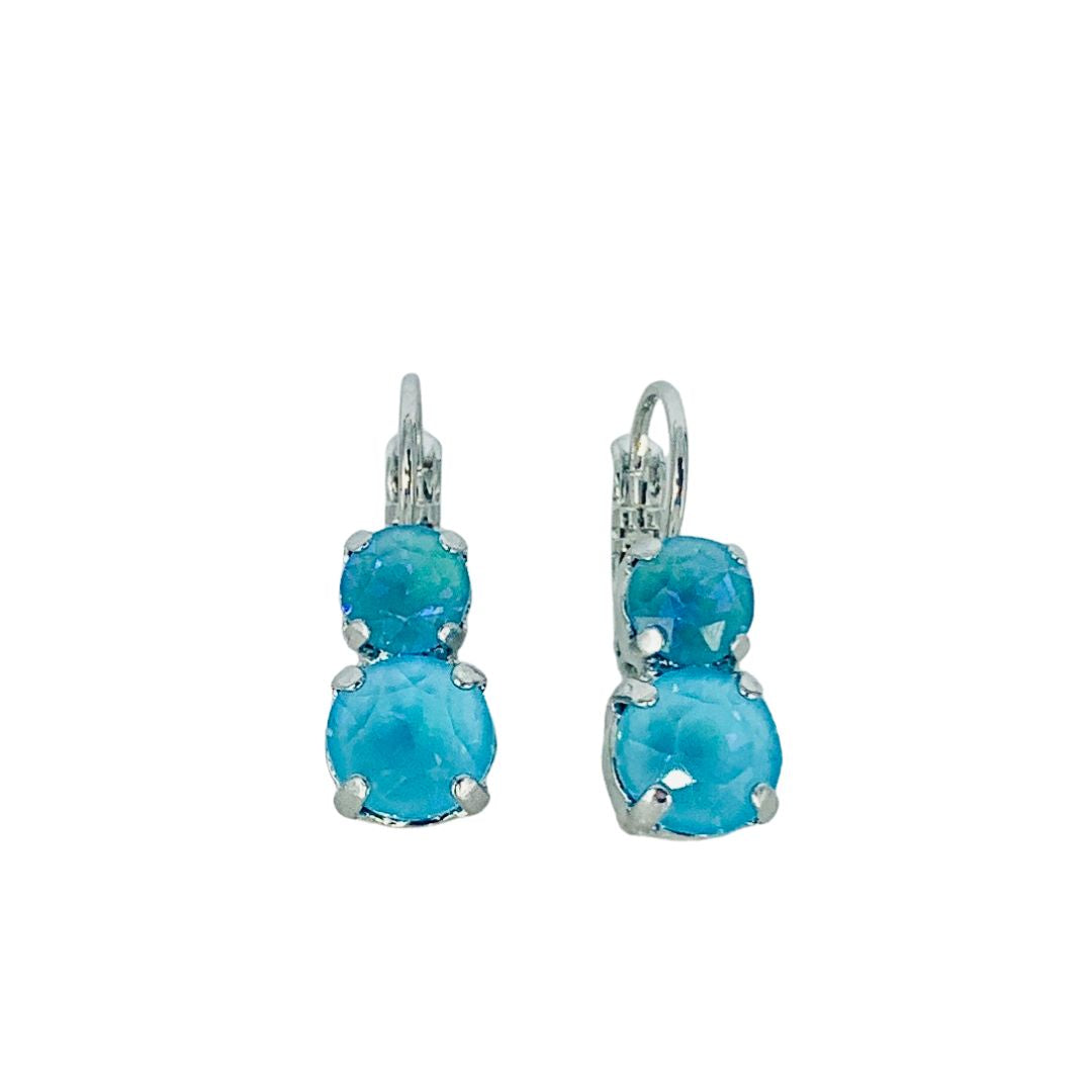 Mariana Earrings Small Double Drop Aqua on Rhodium