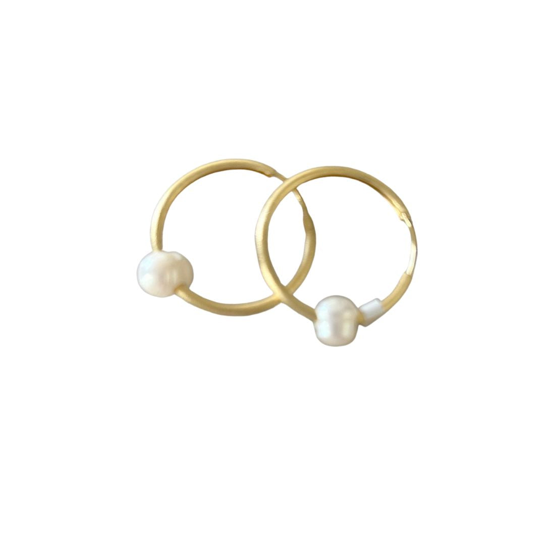 Small Gold Hoop With Single Pearl Earrings