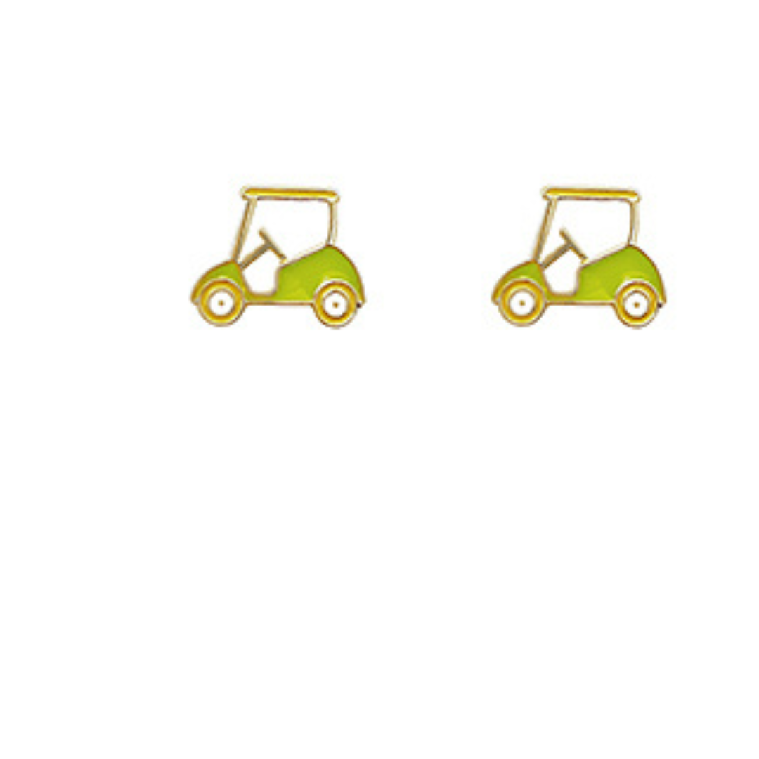 Green Enamel Golf Cart Post Earrings Main image