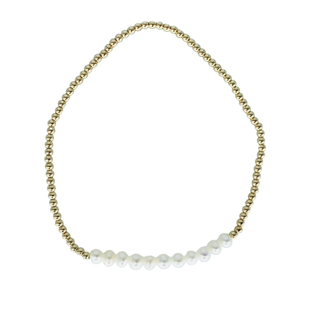 Dainty Stretchy Bracelet 2MM  Gold Beads with Pearls