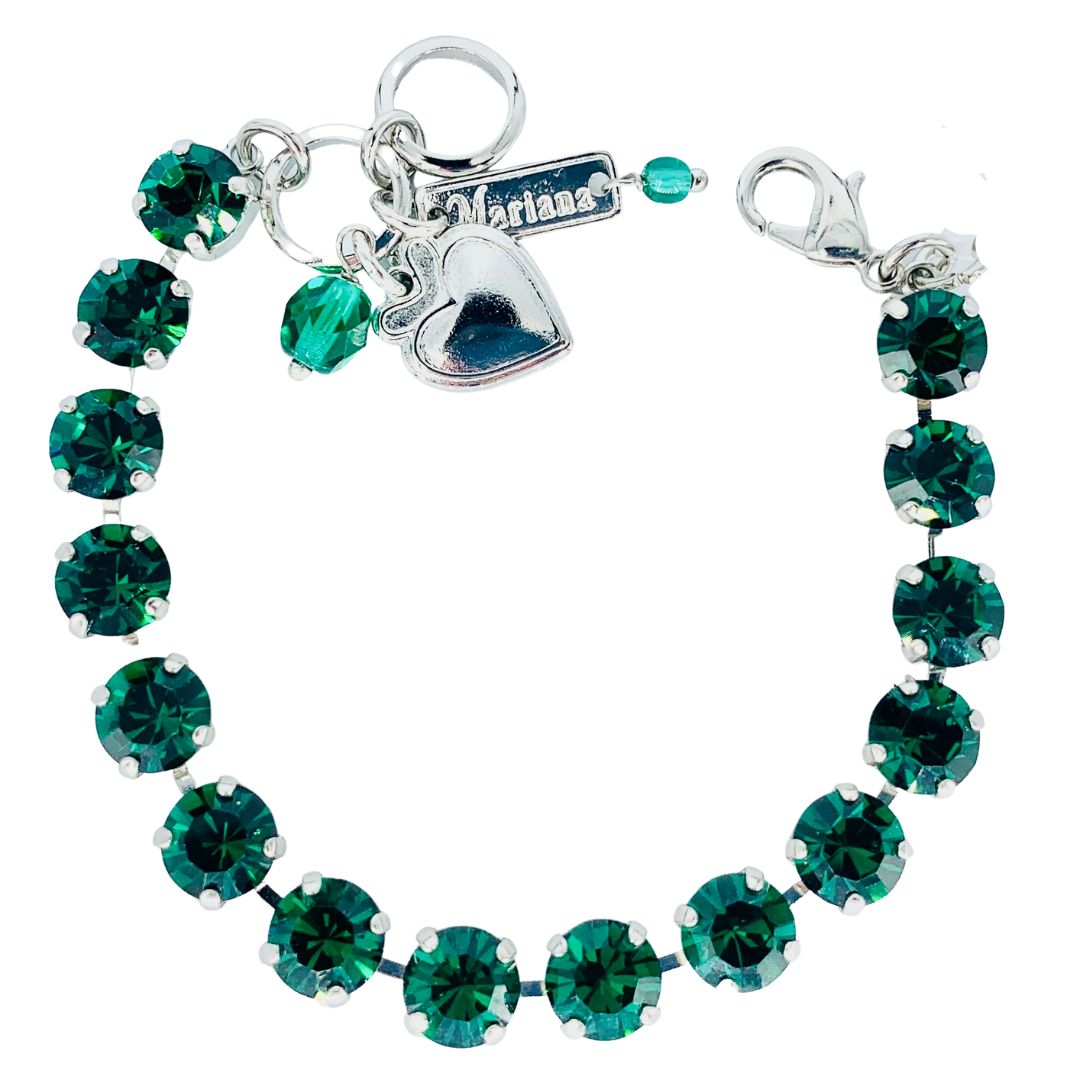 Mariana Emerald Green Plain Bracelet on Rhodium
