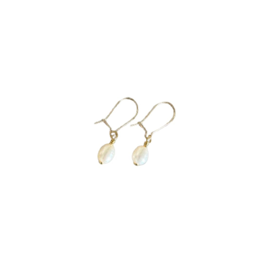 Pearl on Small Gold Wire Earrings