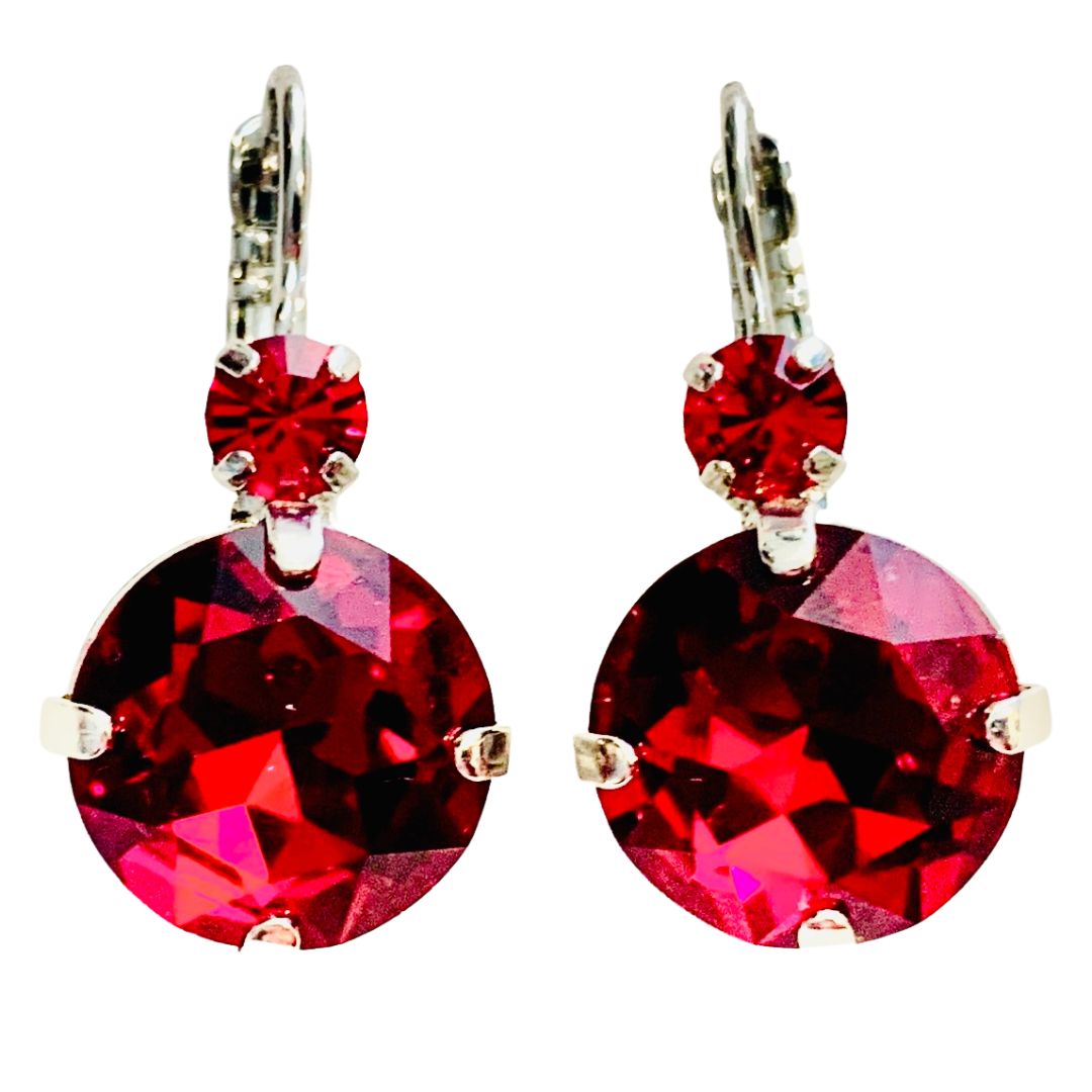 Mariana Large Earrings Deep Red on Rhodium