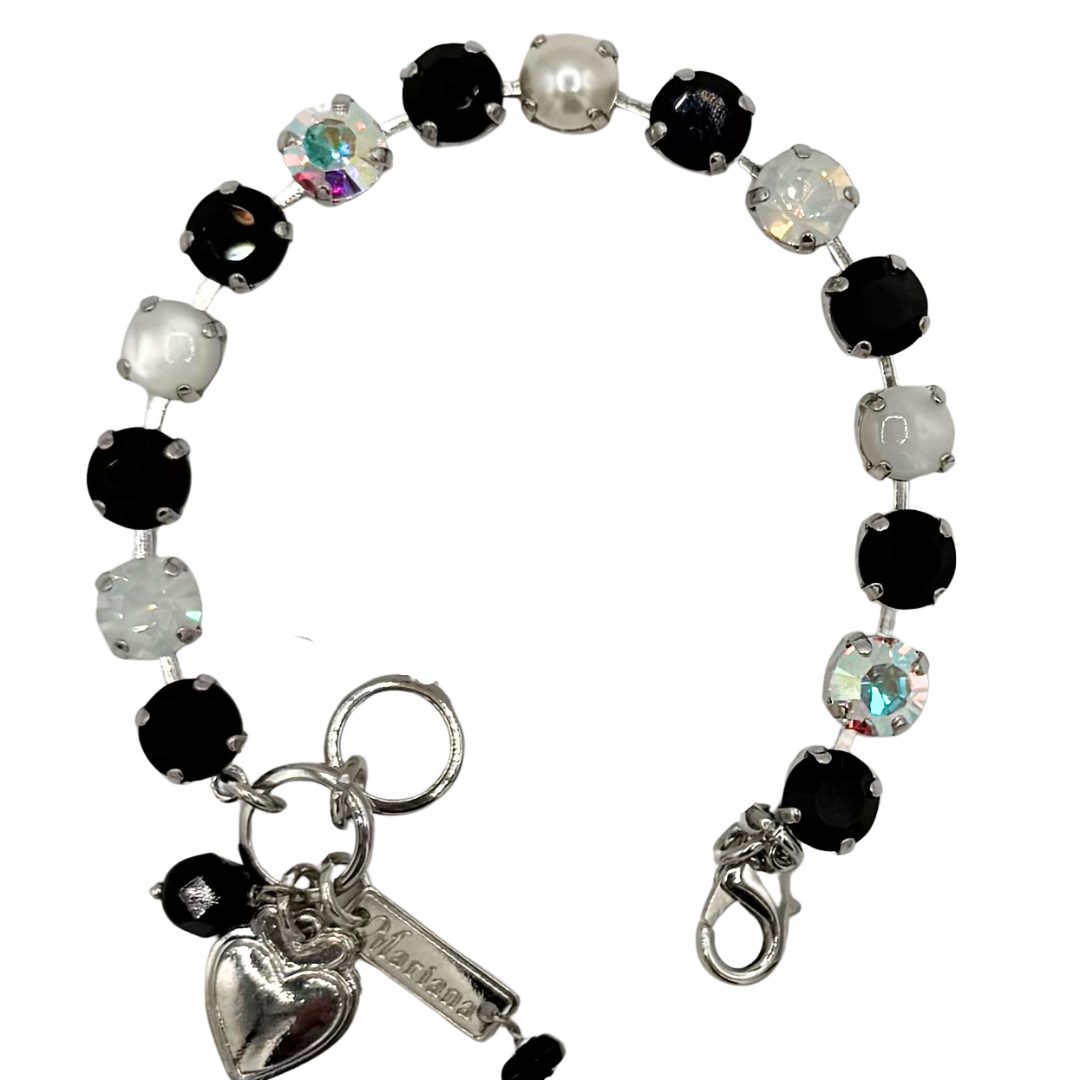 Mariana Bracelet Plain Black/White/MOP on Rhodium