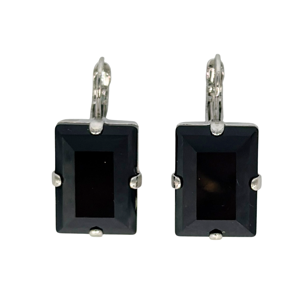Large Mariana Earring Emerald Cut Earrings Black on Rhodium