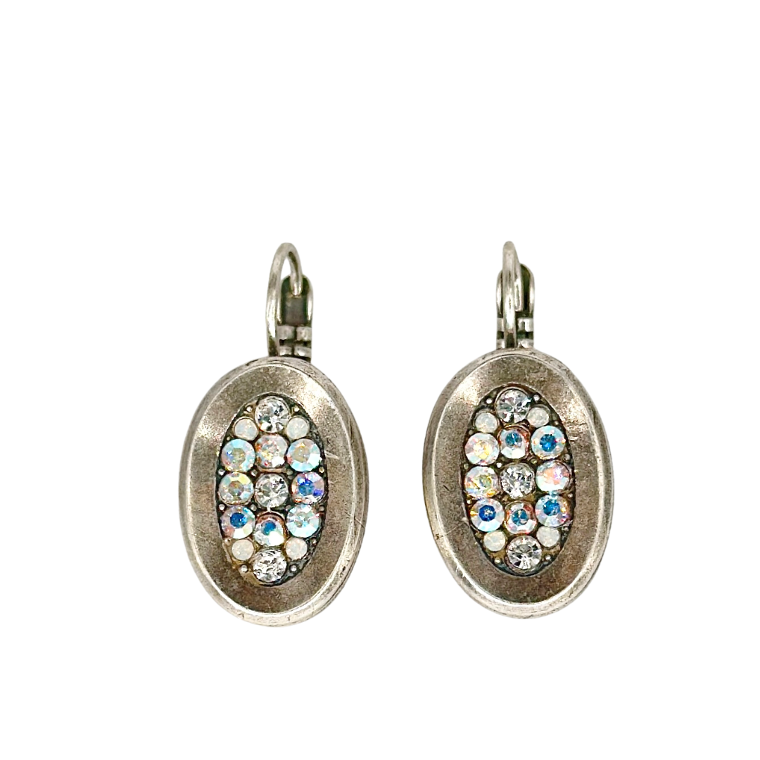 Mariana Oval Pave Earrings in Clear Aurora Borealis on Silver Main image