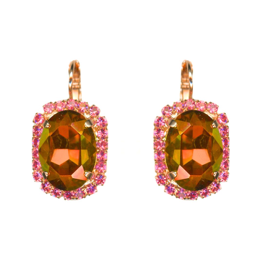 Mariana Large Oval Halo Earrings in Bougainvillea on  Gold Secondary image