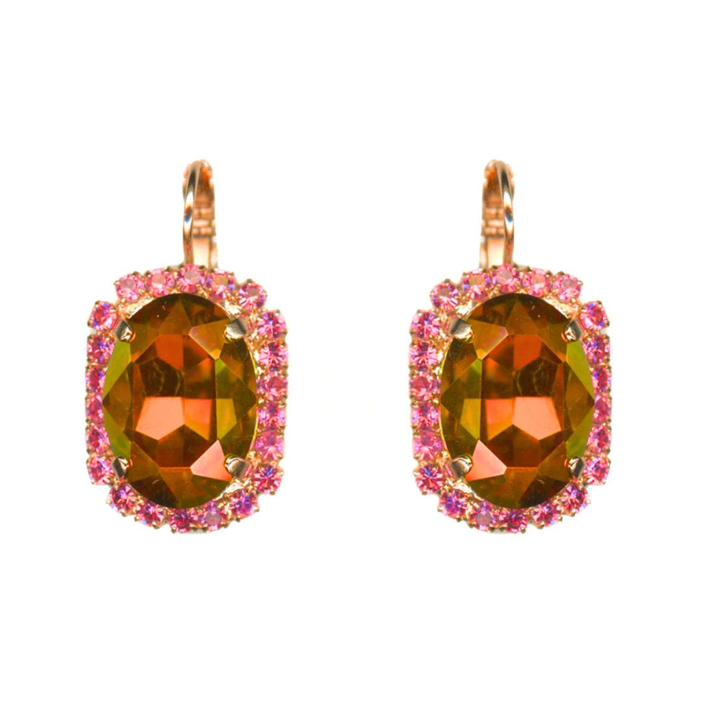 Mariana Large Oval Halo Earrings in Bougainvillea on  Gold